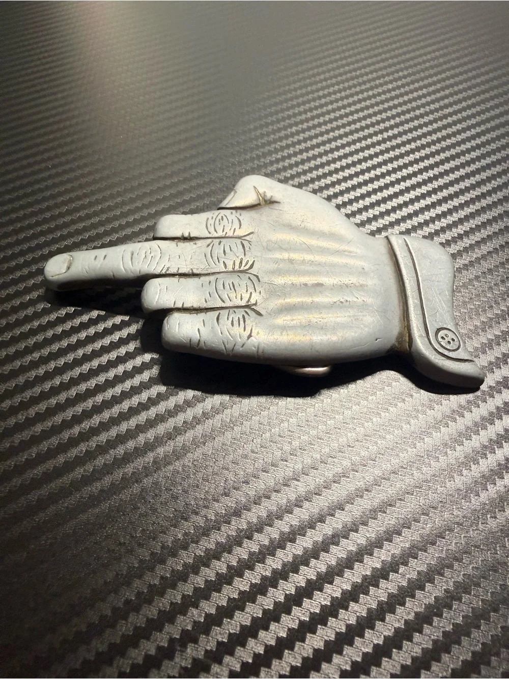 🖕 Vintage 60s MBCI Middle Finger Hand Belt Buckle Pewter Tone